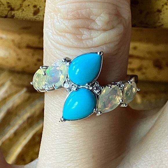 Sleeping Beauty Turquoise Ethiopian Opal Sterling Silver Ring Size 7 - Picture 1 of 10